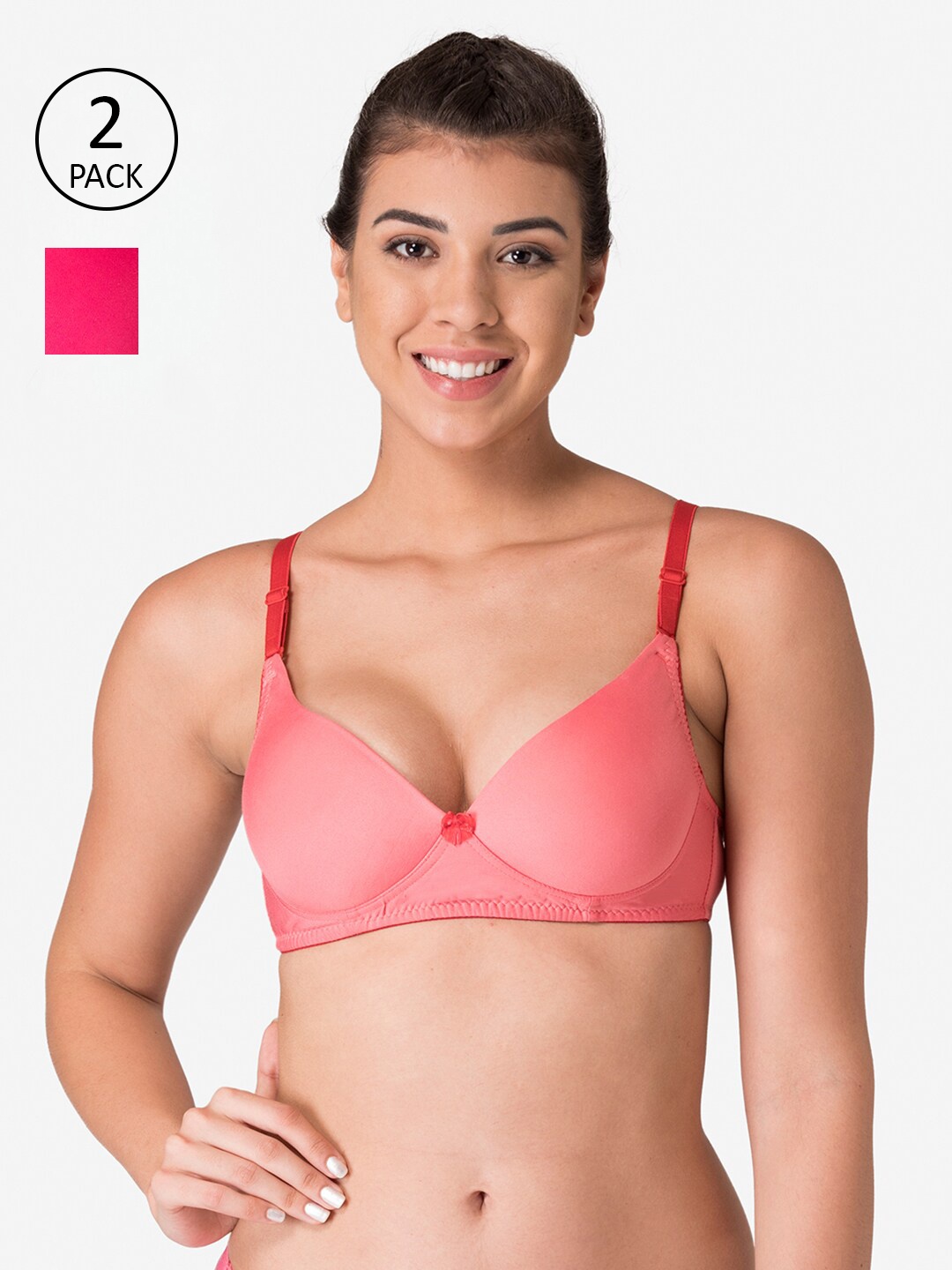 

KOMLI Pack of 2 T-shirt Bras Lightly Padded K-9811-CRL-2PC-DPK, Coral