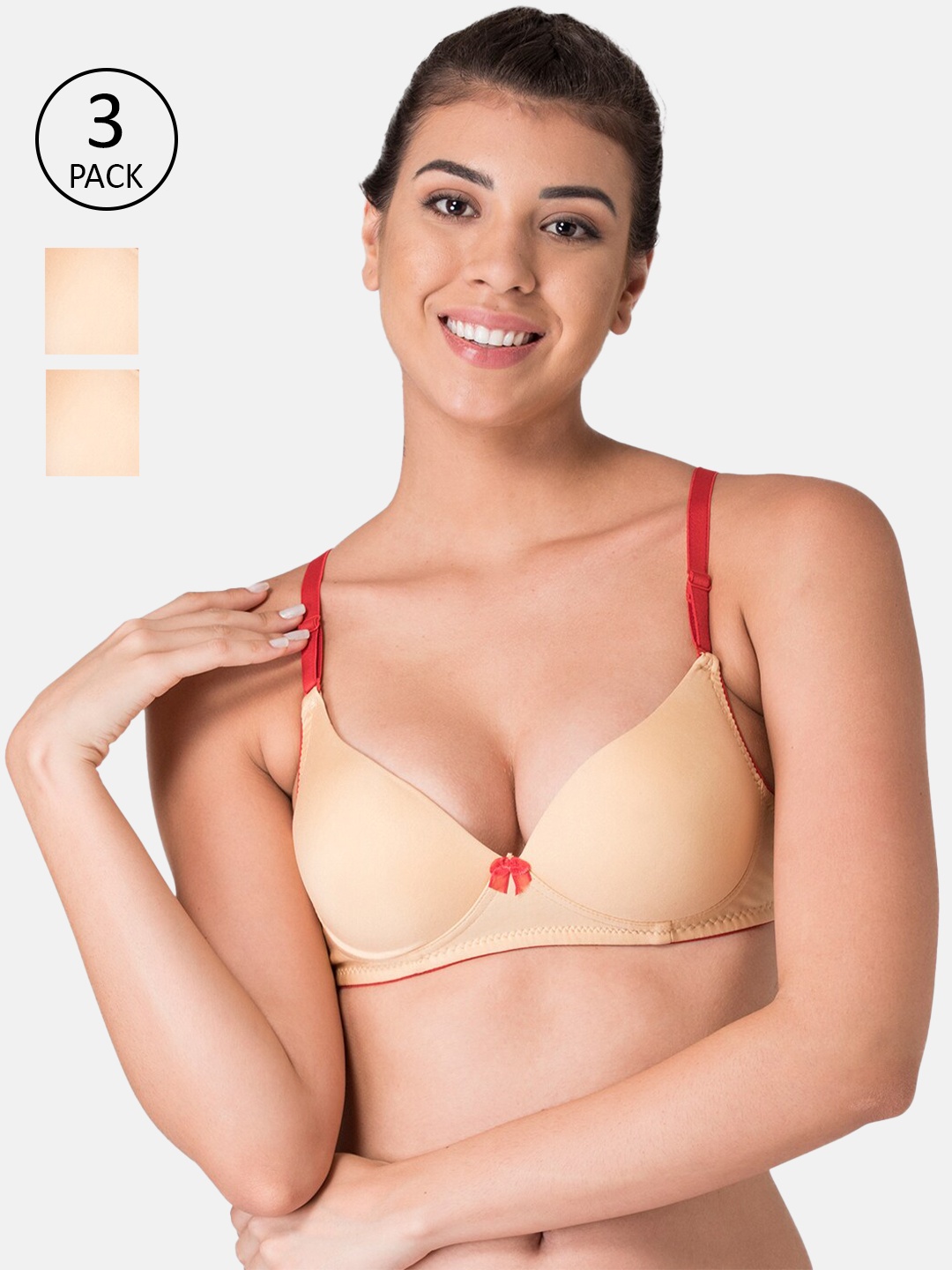 

KOMLI Pack Of 3 Lightly Padded Workout Bra, Beige
