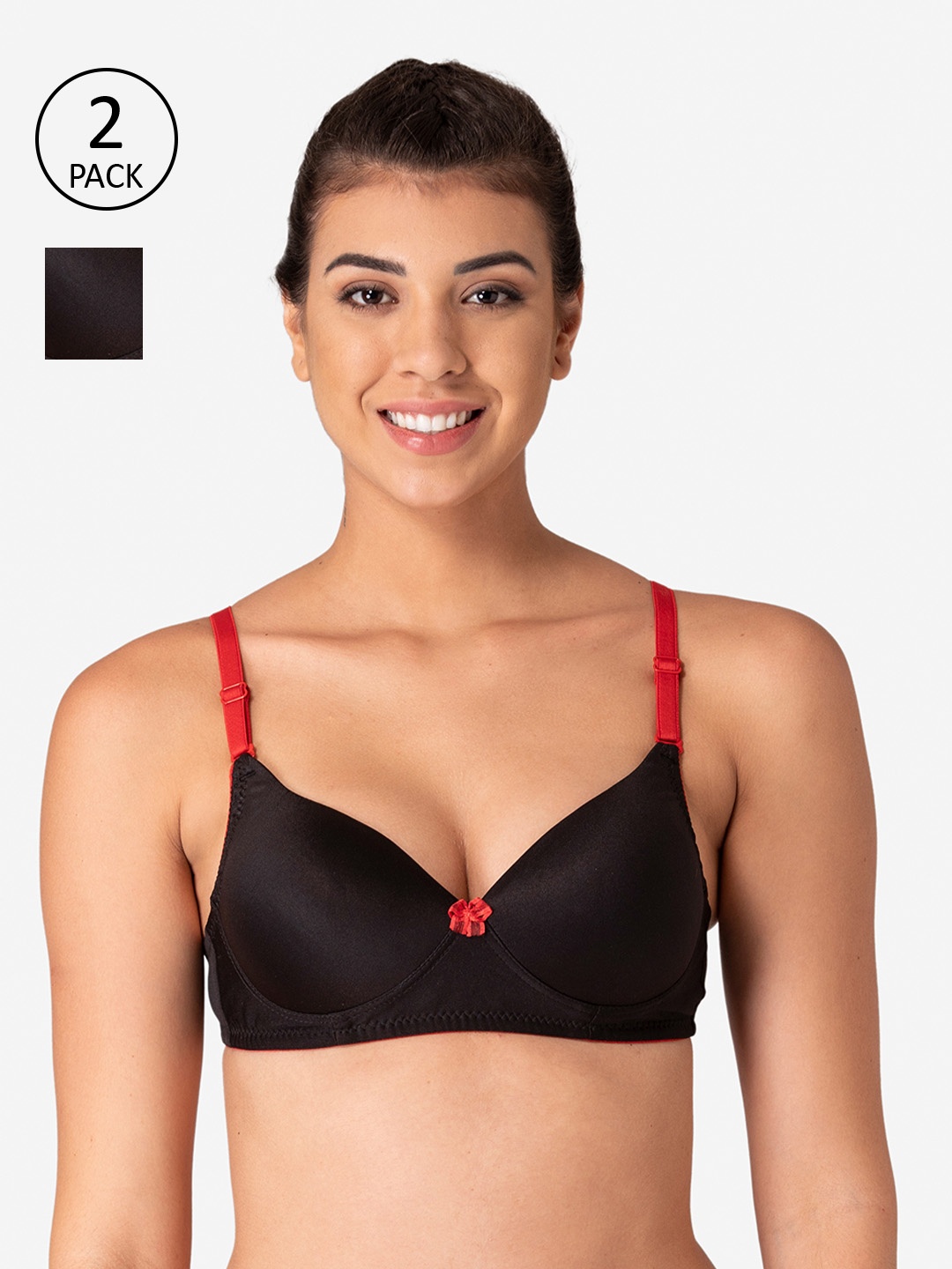 

KOMLI Women Pack Of 2 Lightly Padded Workout Bra, Black