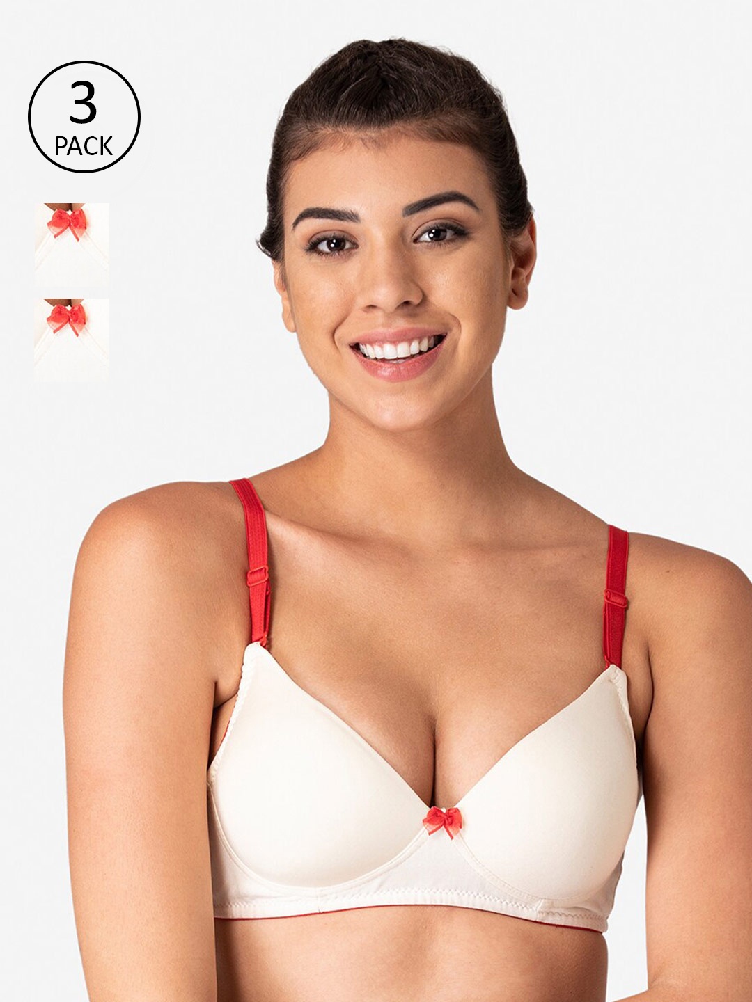 

KOMLI Pack of 3 Off White & Red Workout Bra-Lightly Padded K-9811-3PC-OFFW