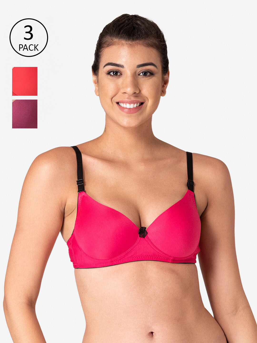 

KOMLI Pack Of 3 Lightly Padded Bra, Pink