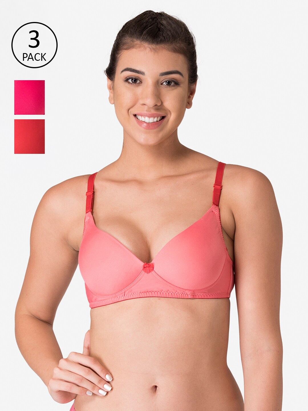 

KOMLI Pack of 3 Coral & Red Lightly Padded Bra