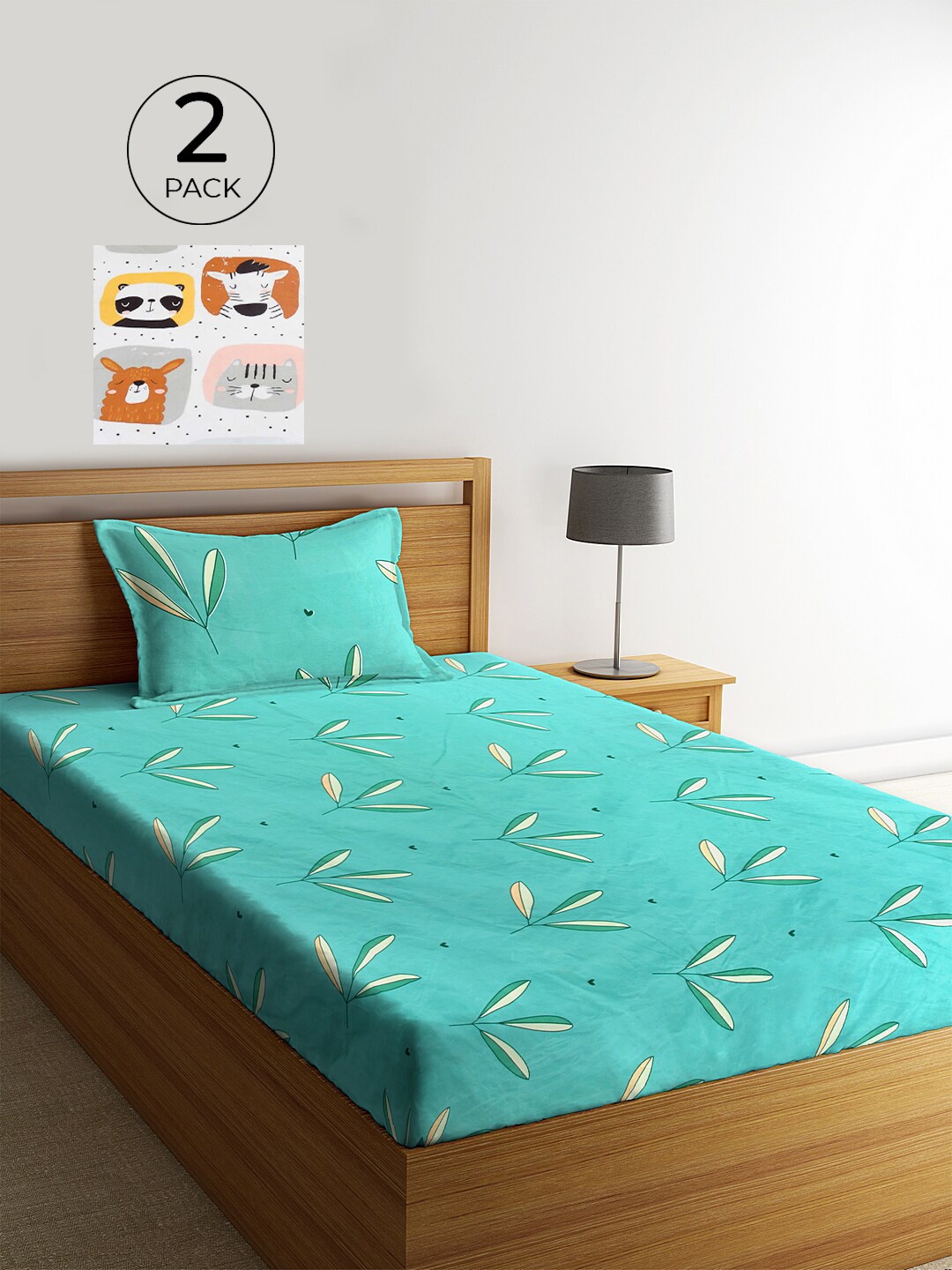 

KLOTTHE Set of 2 White & Sea Green Floral 210 TC Single Bedsheet with 2 Pillow Covers