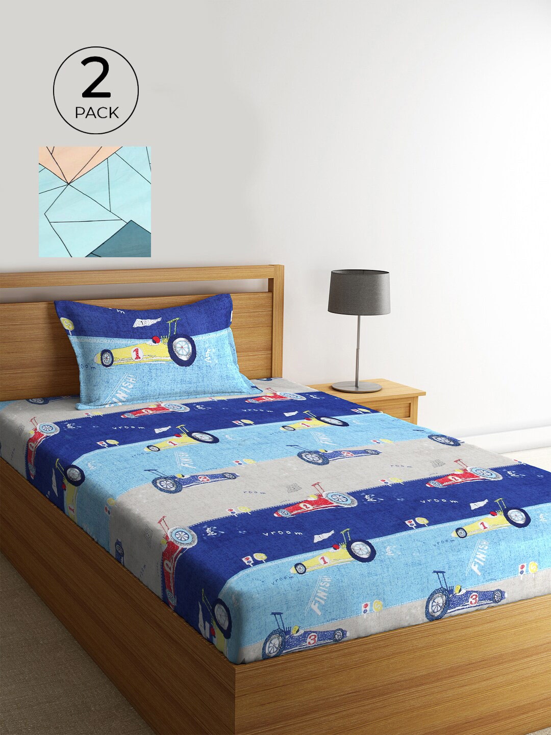 

KLOTTHE Blue & Teal Cartoon Characters 210 TC 2 Single Bedsheet with 2 Pillow Covers