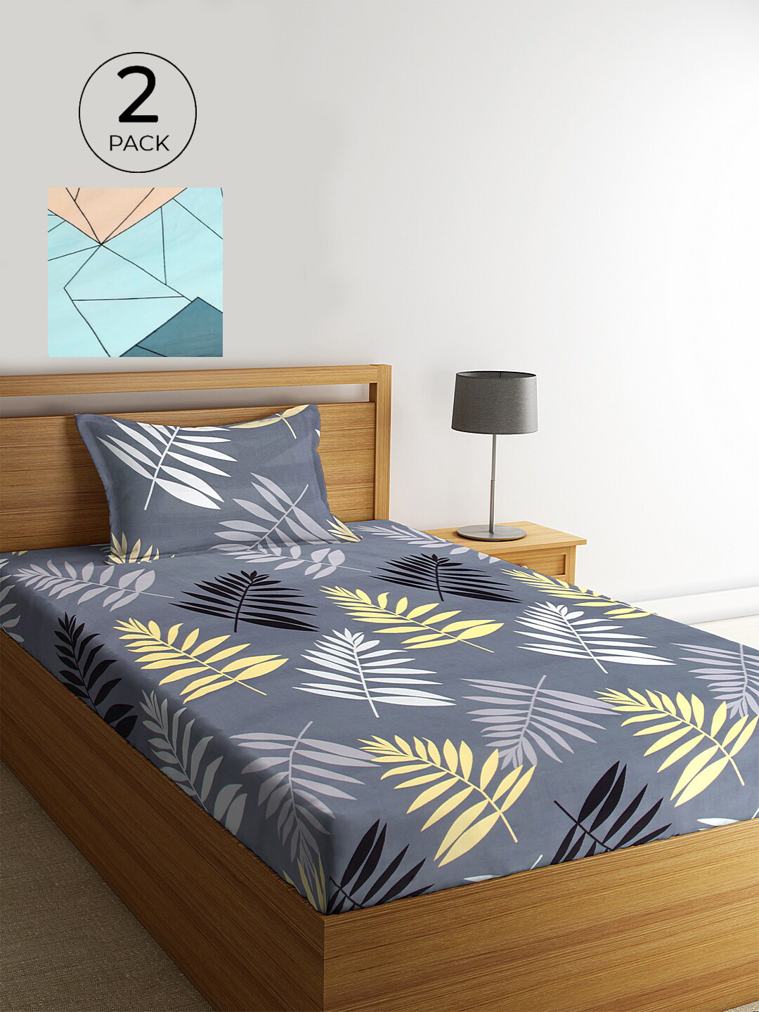 

KLOTTHE Set of 2 Floral 300 TC Single Bedsheets with 2 Pillow Covers, Grey