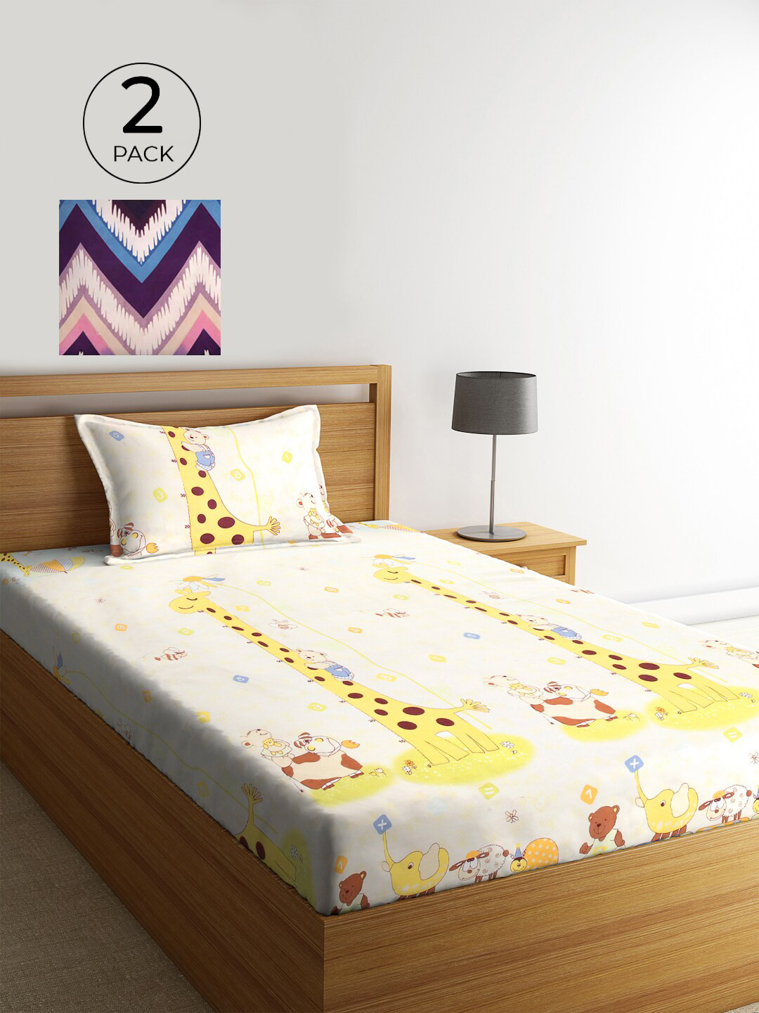 

KLOTTHE Pack of 2 Printed 210 TC Single Bedsheet with 2 Pillow Covers, White