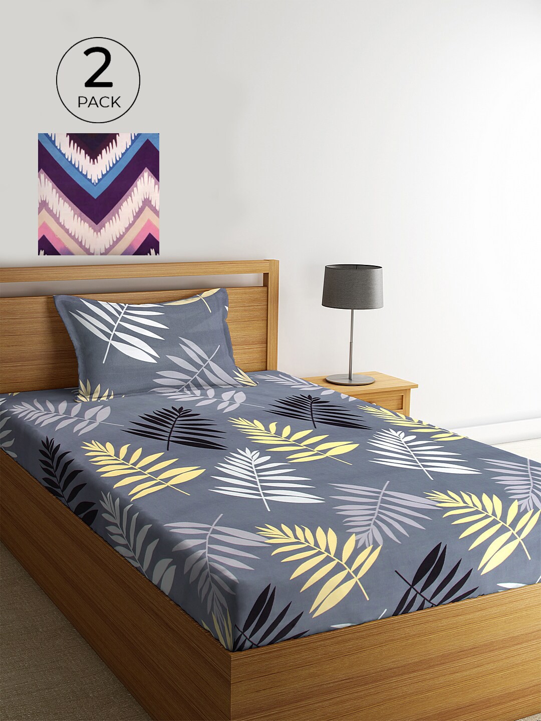 

KLOTTHE Pack of 2 Printed 210 TC Single Bedsheet with 2 Pillow Covers, Grey