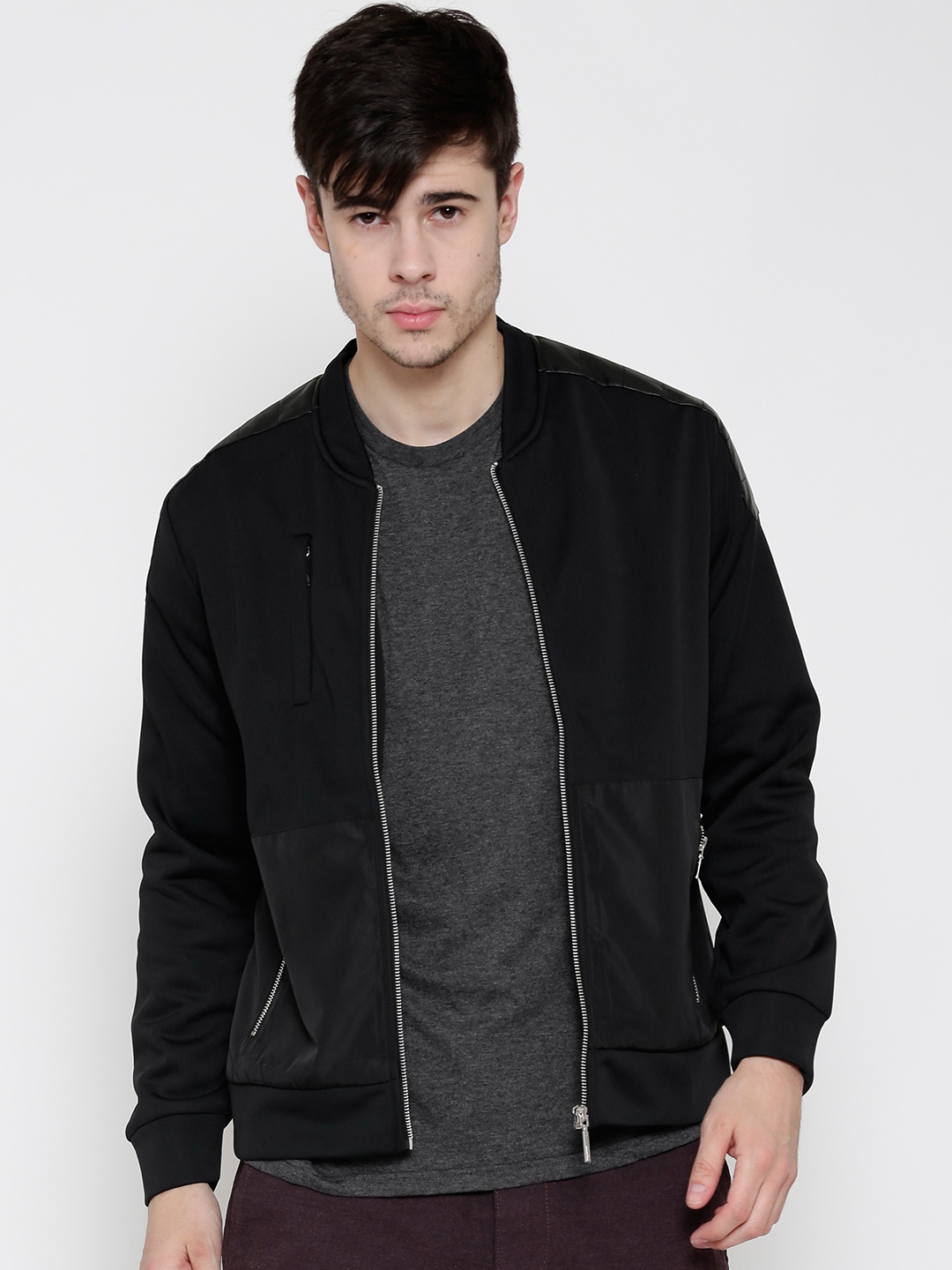 

Wills Lifestyle Men Black Bomber Jacket