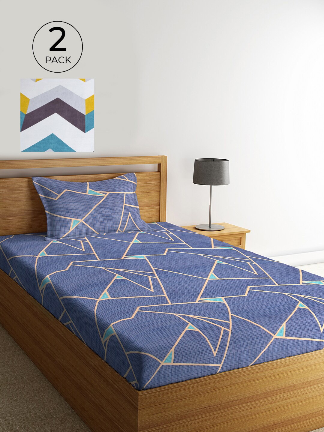 

KLOTTHE White & Yellow Geometric 210 TC 2 Single Bedsheet with 2 Pillow Covers