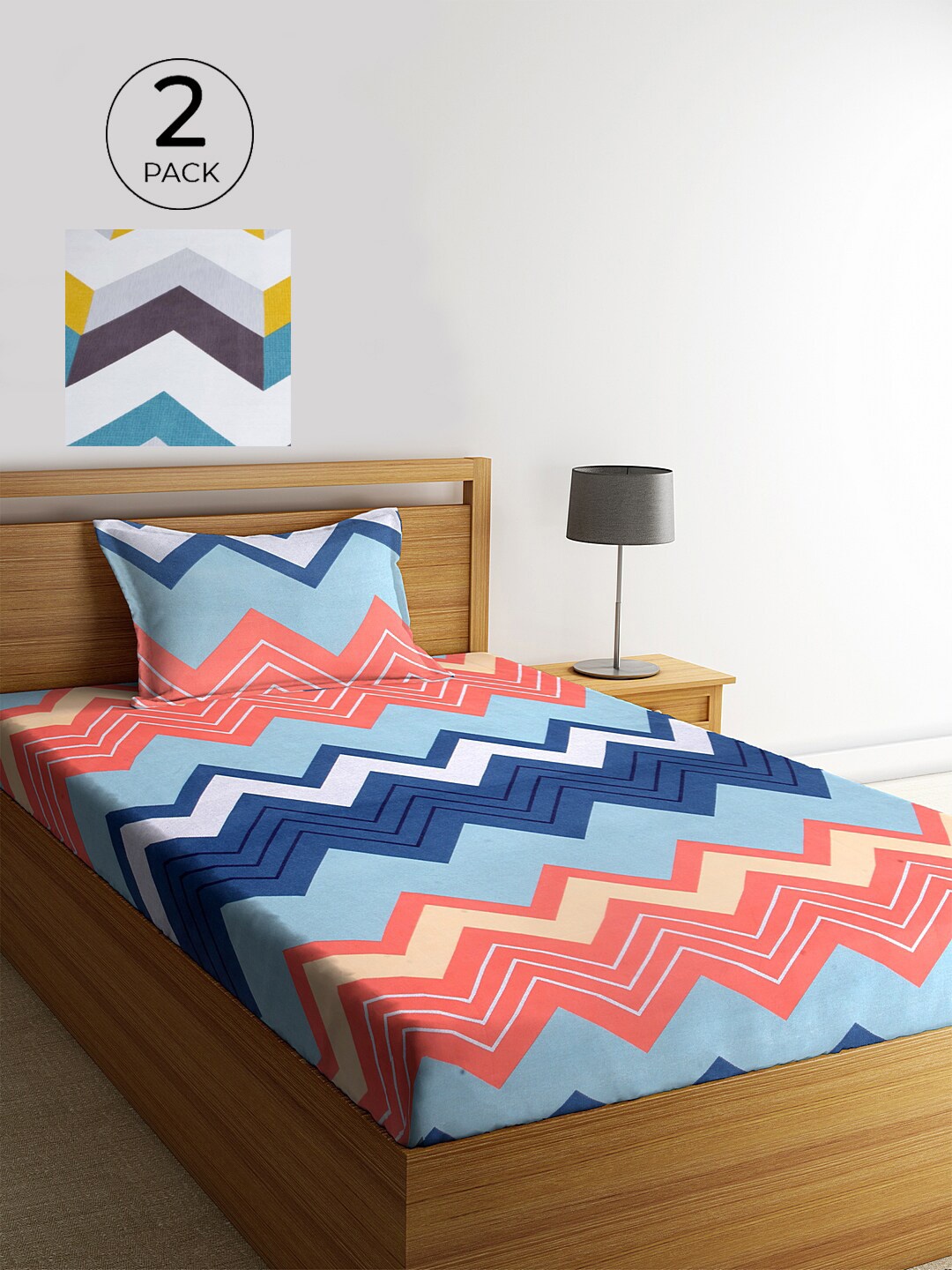 

KLOTTHE Blue & Pink Geometric 210 TC 2 Single Bedsheet with 2 Pillow Covers
