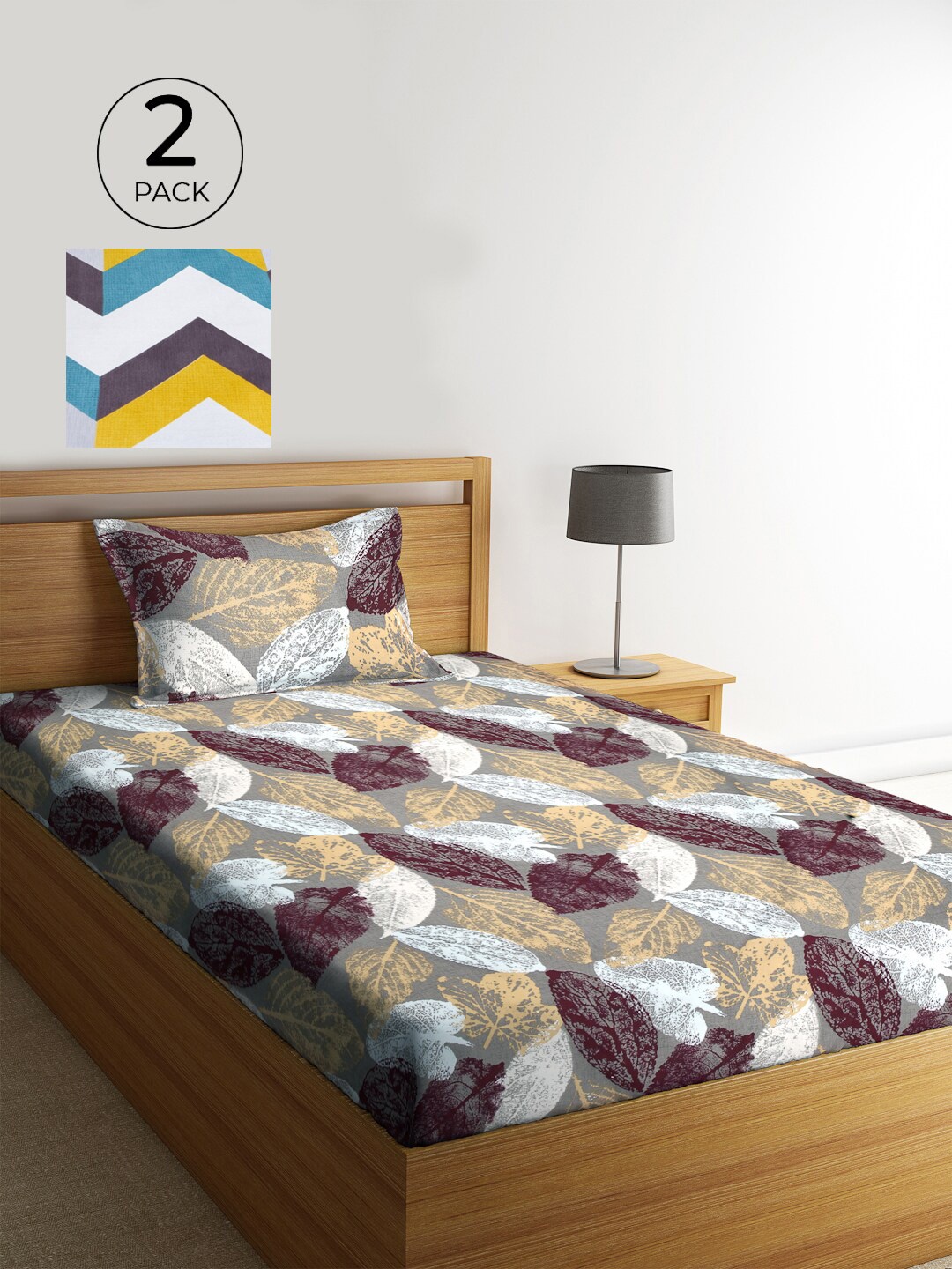

KLOTTHE Grey & White Floral 210 TC 2 Single Bedsheet with 2 Pillow Covers
