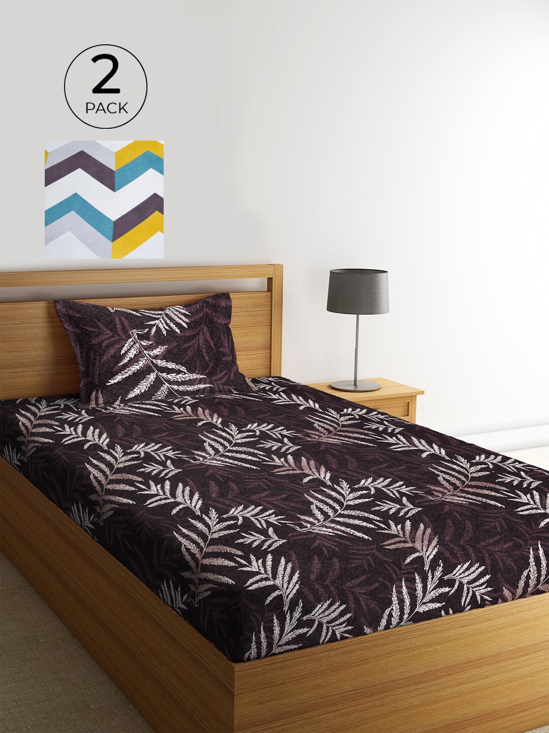 

KLOTTHE White & Brown Floral 300 TC 2 Single Bedsheet with 2 Pillow Covers