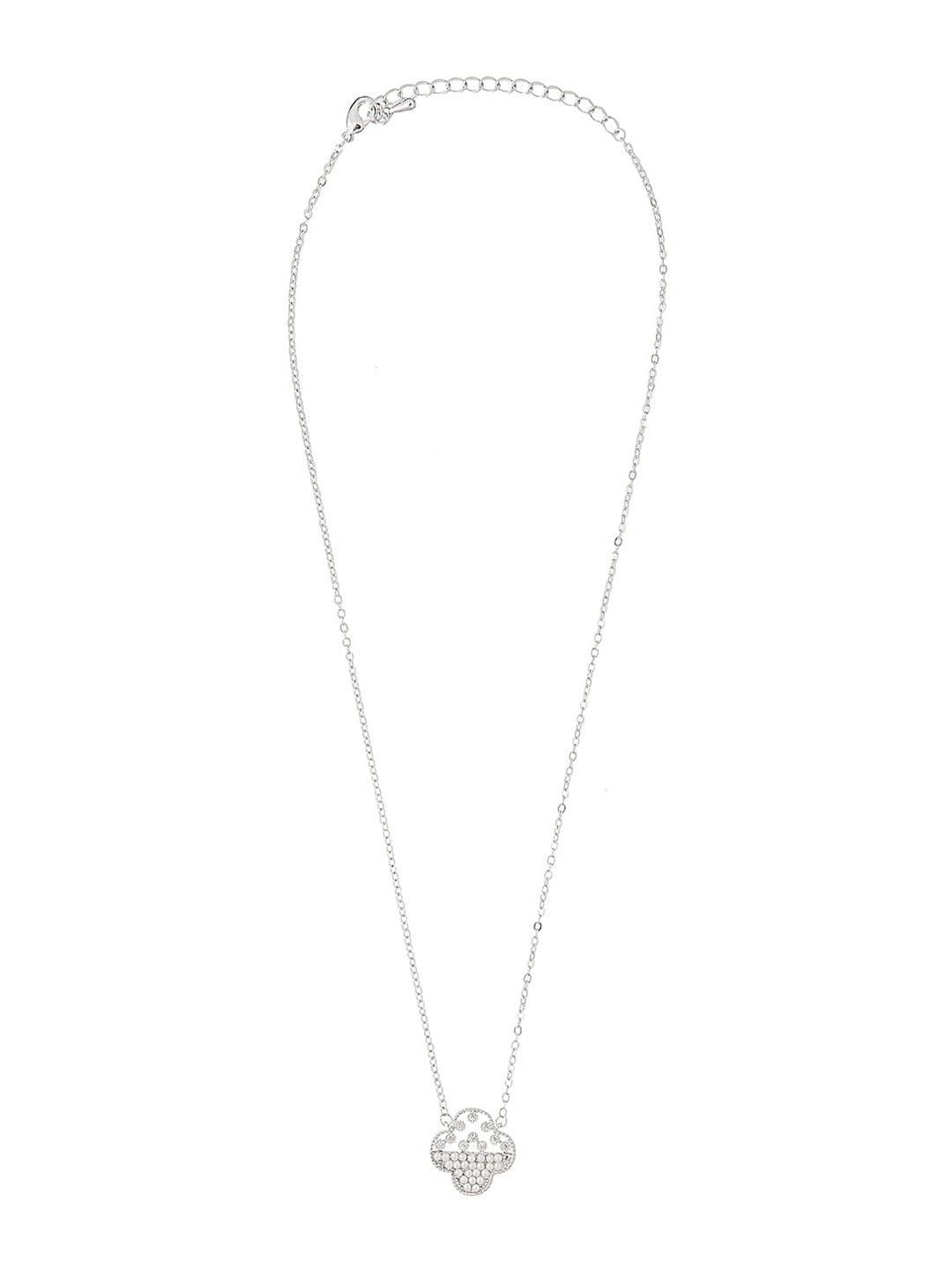 

Moon Dust Silver Plated AD CZ Zircon Designer Flower Clover Pendant