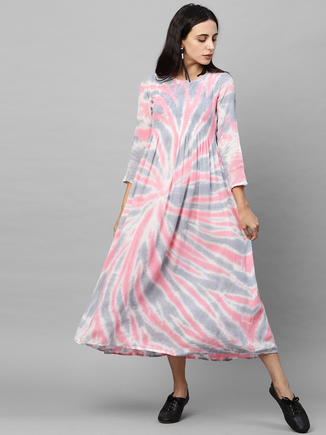 

FASHOR Pink & Grey Tie and Dye Dyed A-Line Maxi Dress