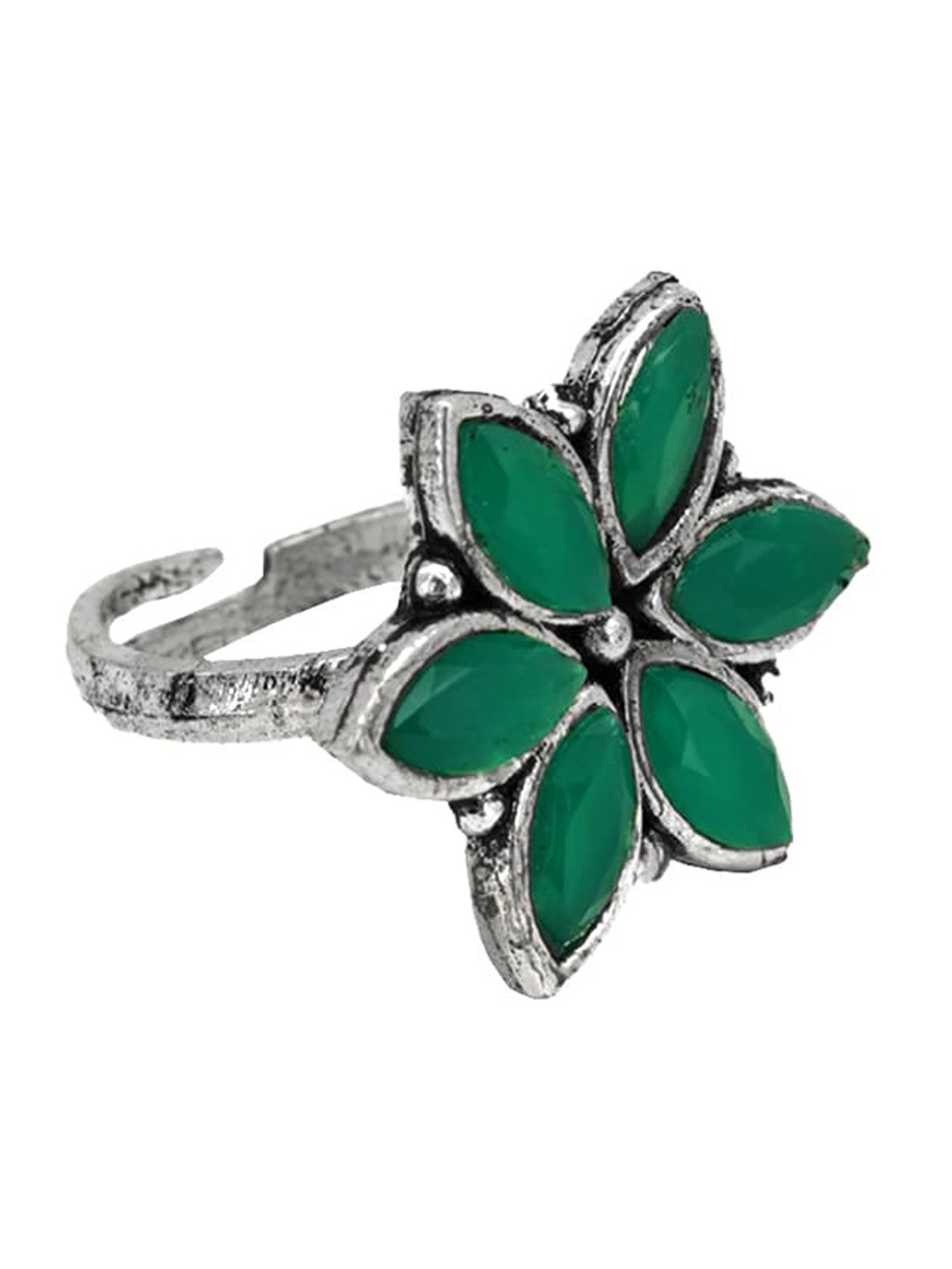 

TEEJH Women Ageless Green Stone Silver Ring