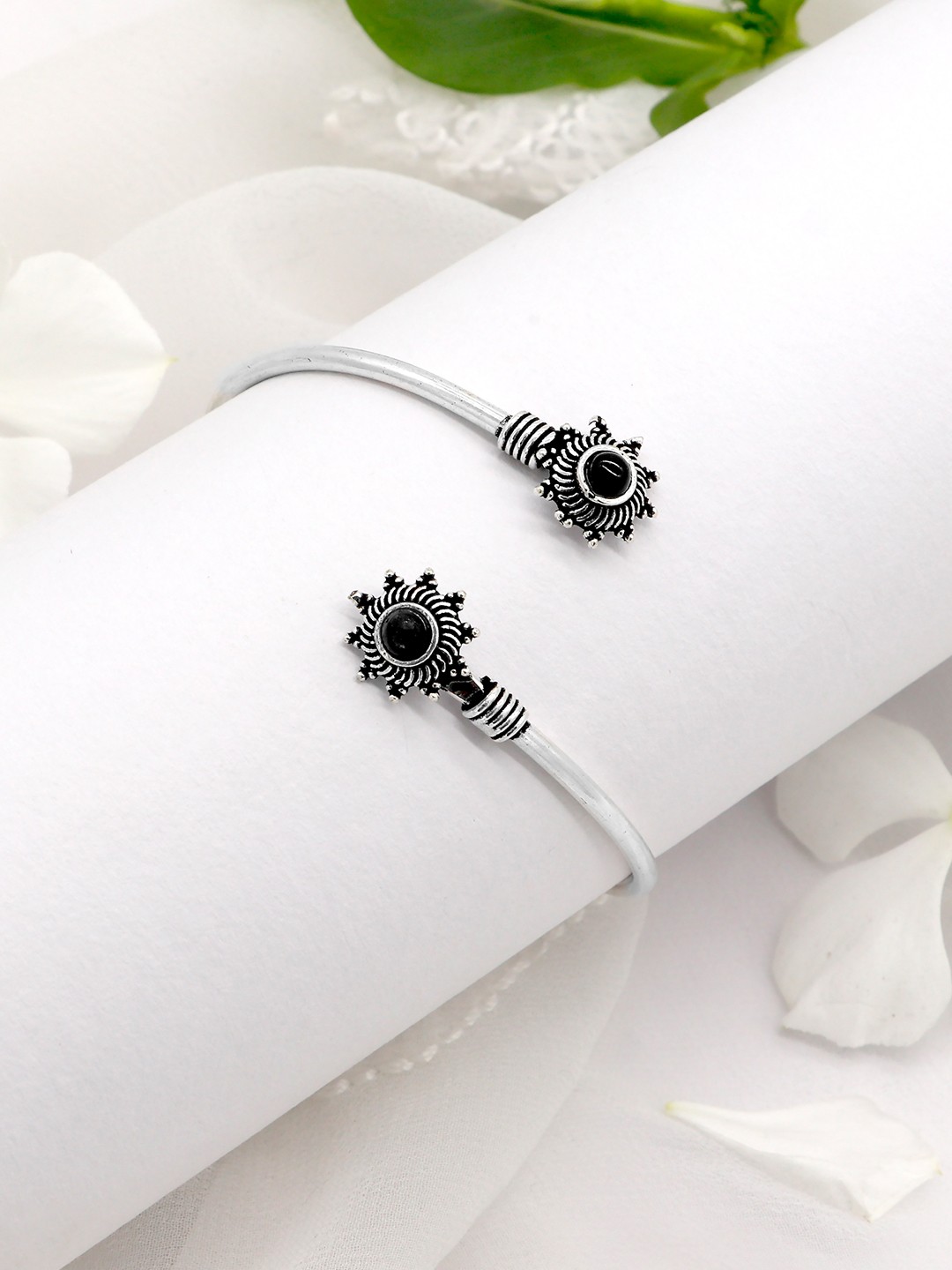 

TEEJH Women Black Silver-Plated Oxidized Bracelet