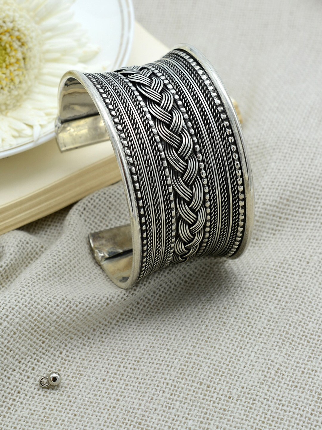 

TEEJH Women Silver-Toned Oxidised Cuff Bracelet
