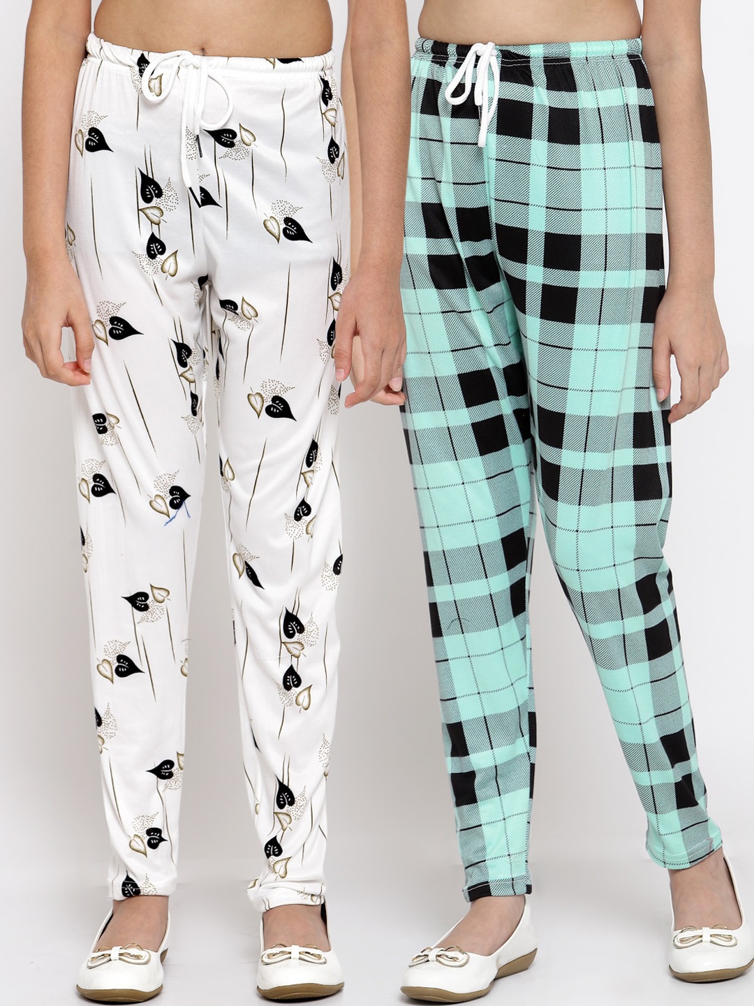 

Klotthe Kids Girls Pack of 2 White & Green Printed Ankle Length Leggings