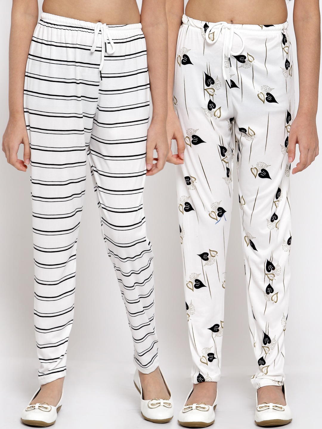 

Klotthe Girls Pack of 2 White & Black Printed Ankle Length Leggings