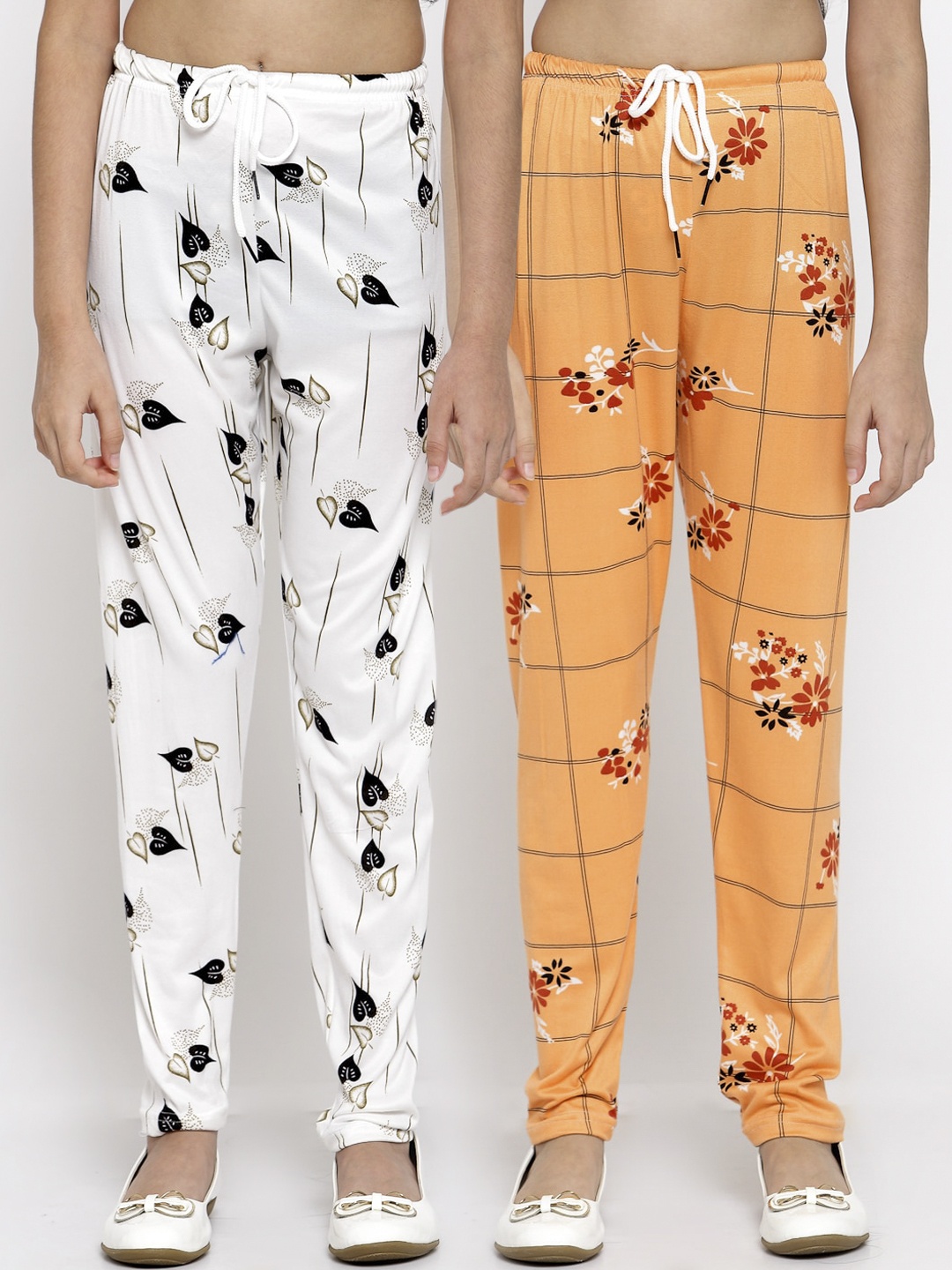 

Klotthe Kids Girls Pack of 2 White & Orange Printed Ankle Length Leggings