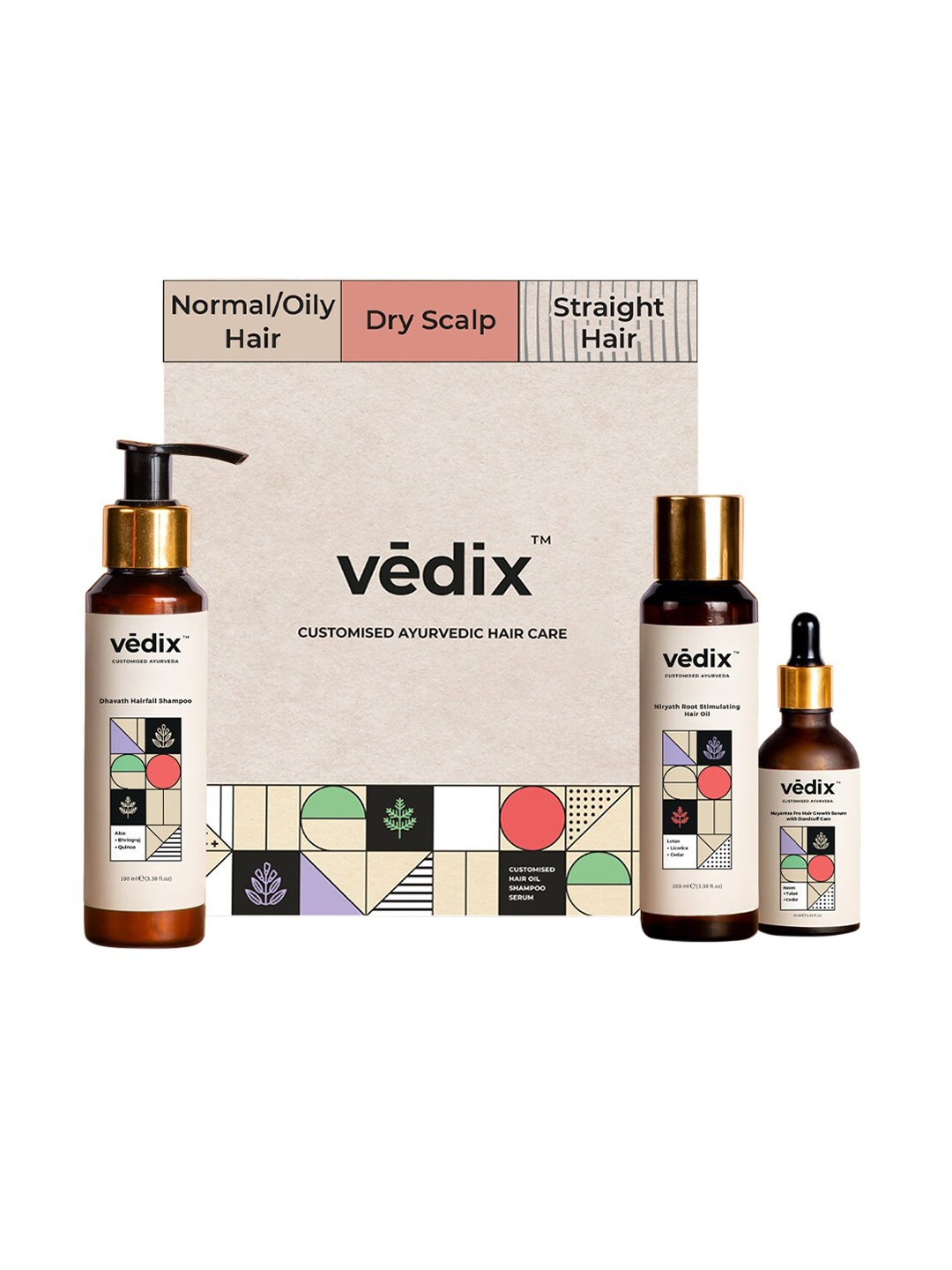 

Vedix Hair Fall Control Regimen-Normal/Oily Hair with Dandruff-Dry Scalp Straight Hair, Transparent