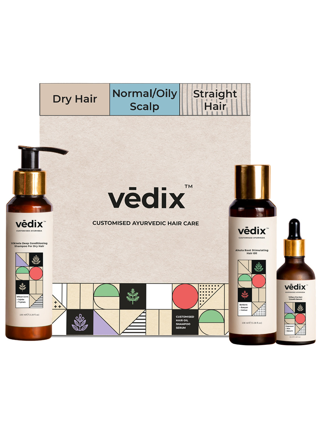 

VEDIX Customized Hair Fall Control Regimen for Dry Hair-Normal/Oily Scalp & Straight Hair, Transparent