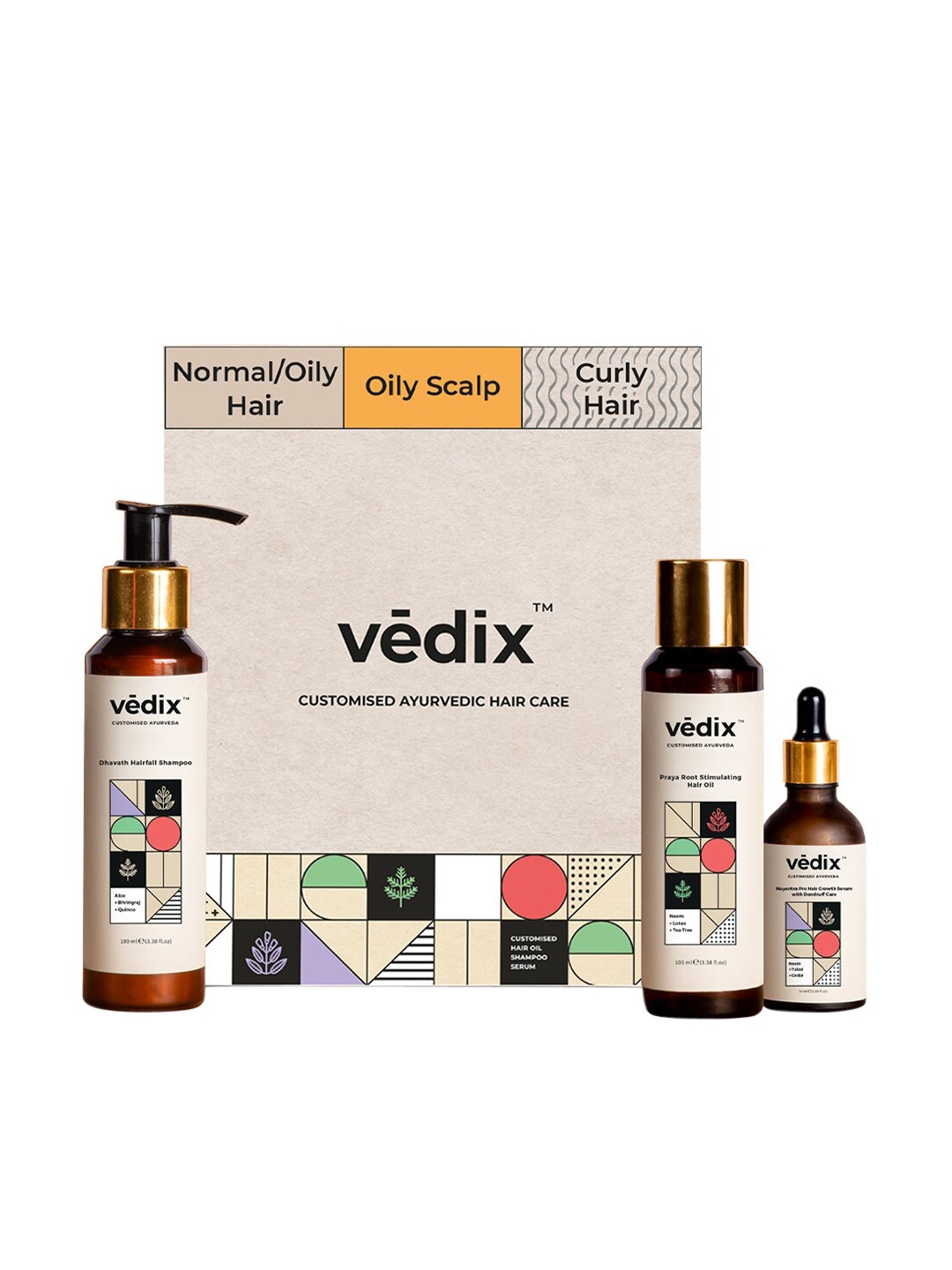 

VEDIX Customized Hair Fall Control Regimen for Normal/Oily Hair- Oily Scalp+Curly Hair, Transparent