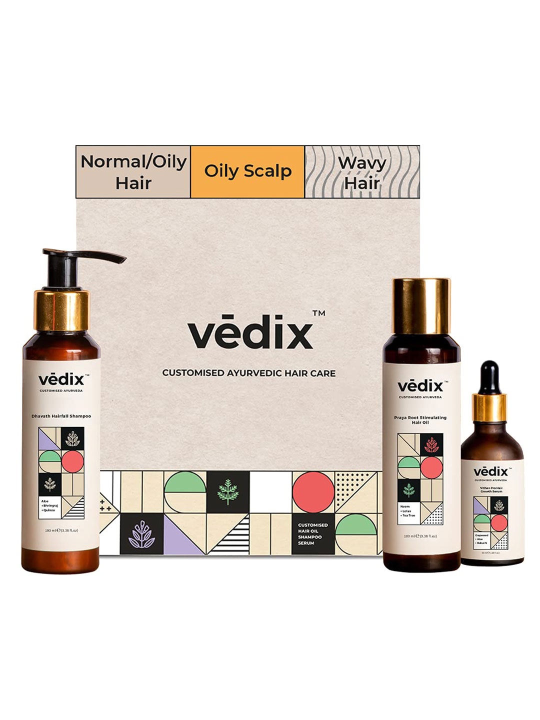 

VEDIX Womens Customized Hair Fall Control Regimen for Normal/Oily Hair - Wavy Hair, Transparent