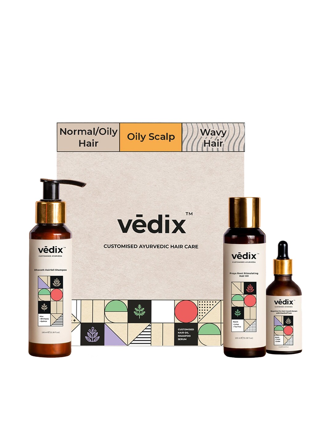 

VEDIX Customized Hair Fall Control & Dandruff Regimen for Dry Hair/Oily Scalp/Wavy Hair, Transparent