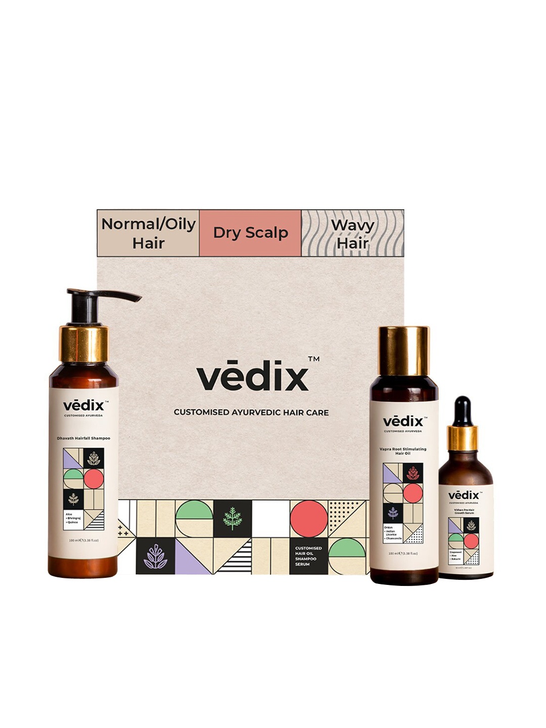 

VEDIX Womens Customized Hair Fall Control Regimen with Dandruff-Dry Scalp+Wavy Hair, Transparent