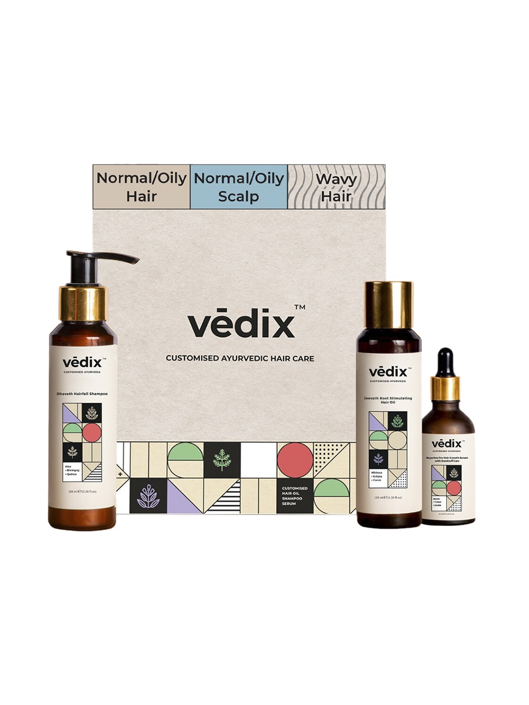 

VEDIX Customized Hair Fall Control Regimen for Dry Hair - Normal Oily Scalp + Wavy Hair, Transparent