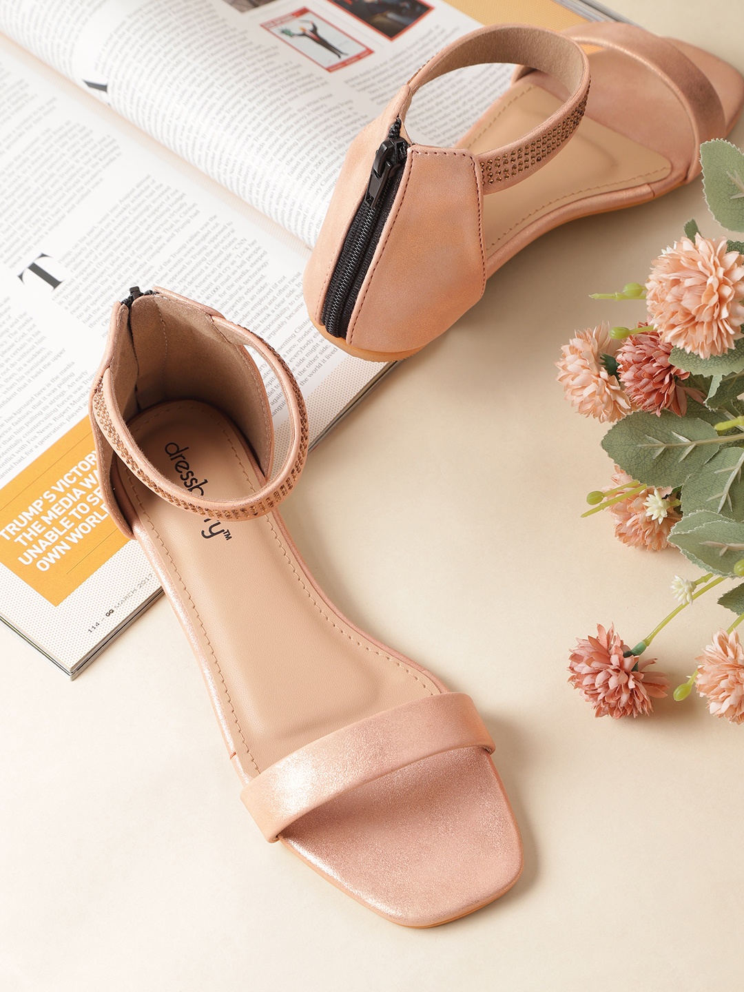 

DressBerry Women Peach-Coloured Mid-Top Open Toe Flats with Embellished Detail