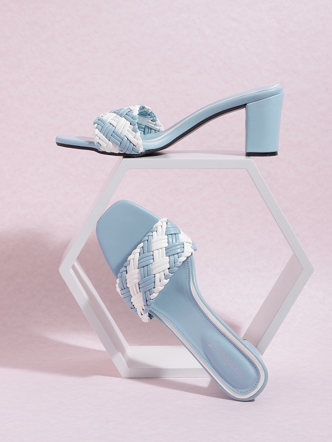 

DressBerry Blue & White Woven Design Block Heels