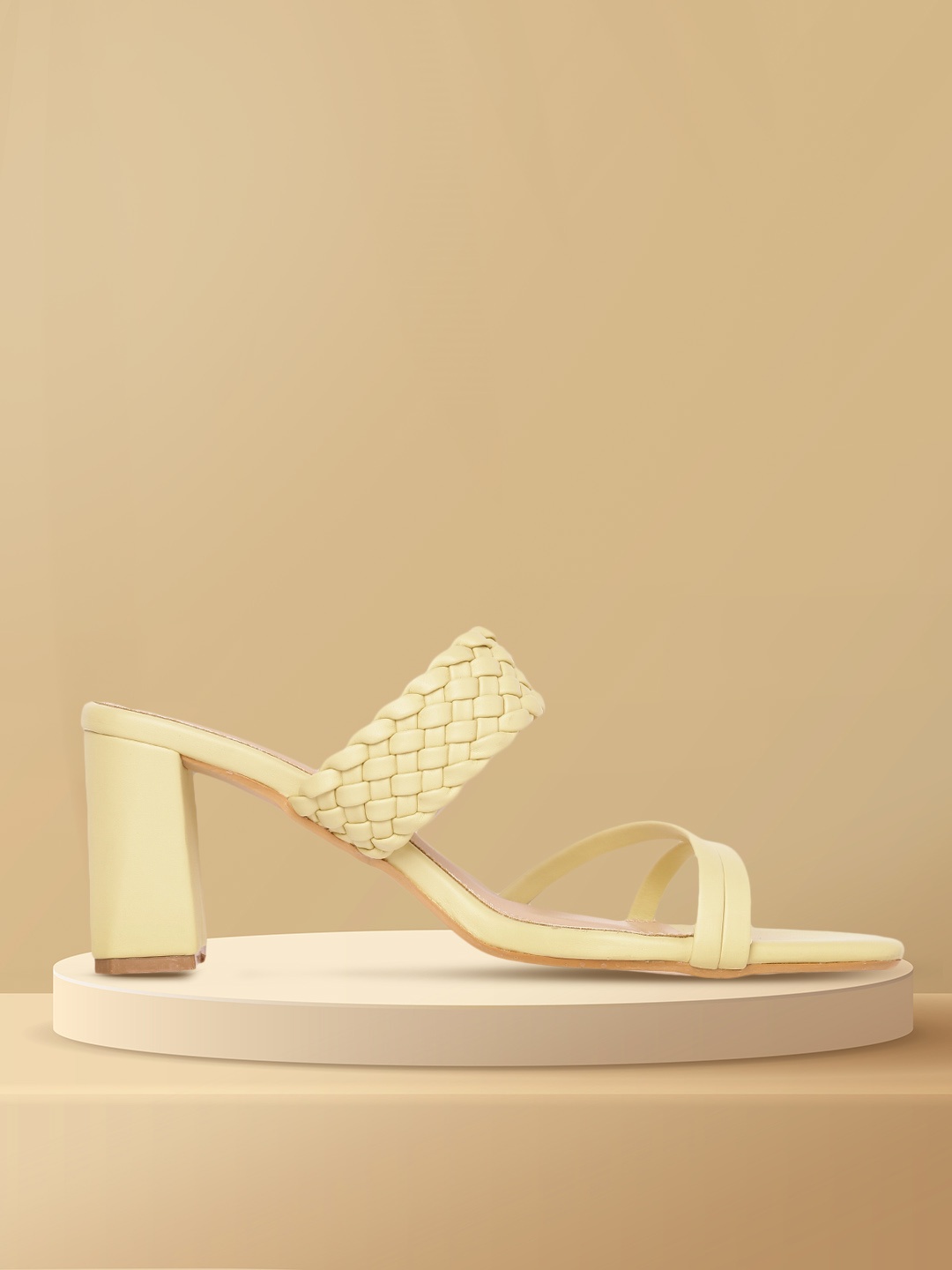 

DressBerry Women Light Yellow Basketweave Block Heels