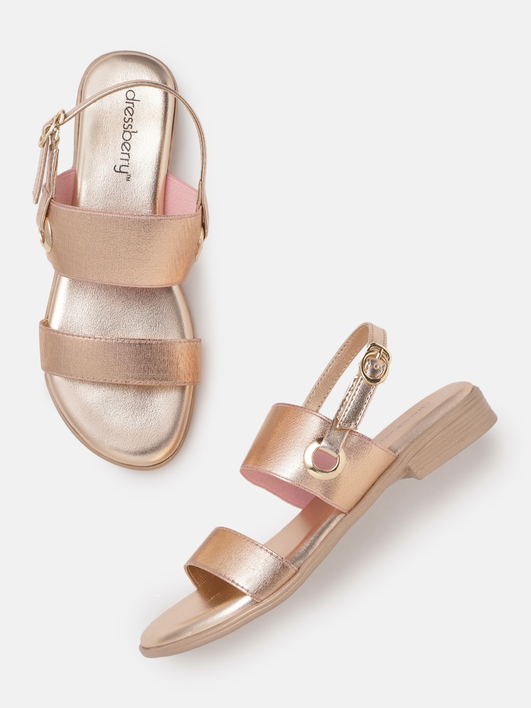

DressBerry Women Rose Gold-Toned Solid Open Toe Flats