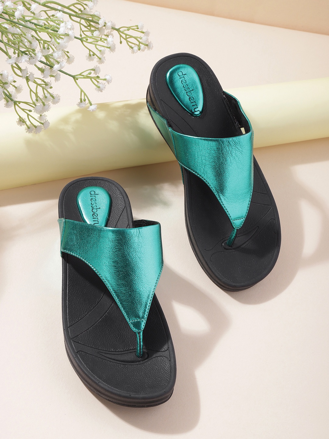 

DressBerry Women Green Solid Wedge Heels