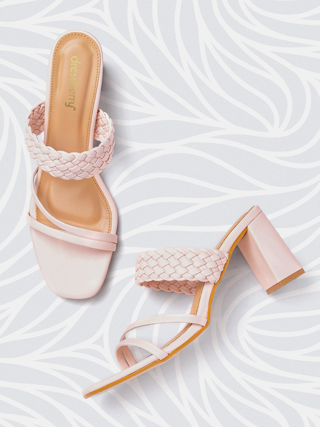 

DressBerry Women Light Pink Basketweave Block Heels