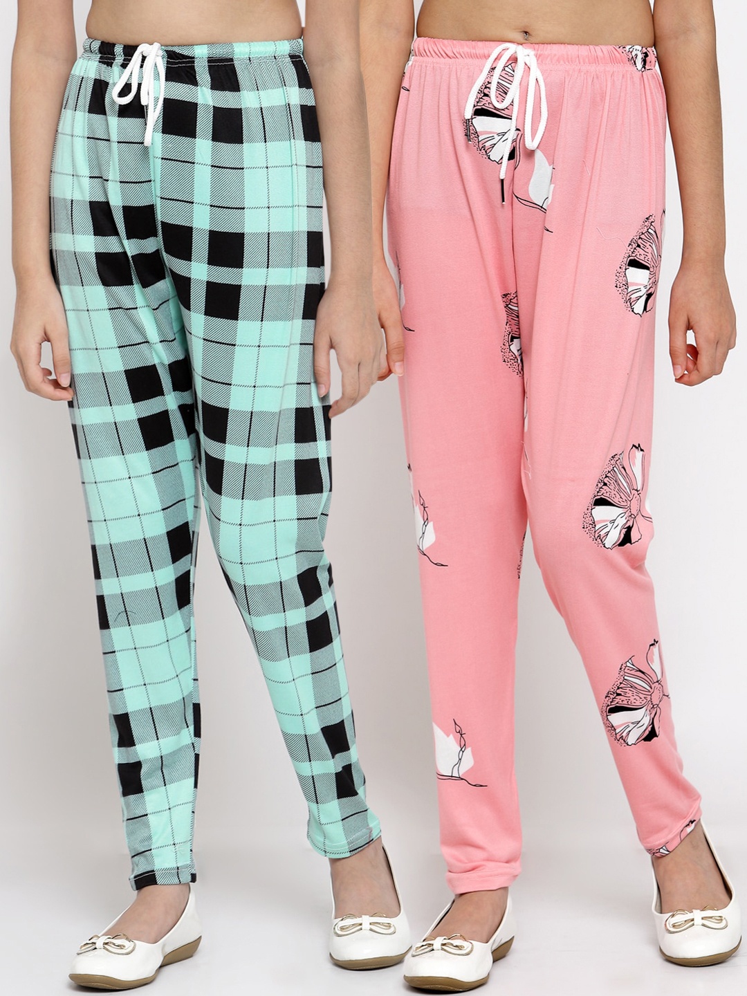 

Klotthe Kids Girls Pack of 2 Blue & Pink Printed Ankle Length Leggings