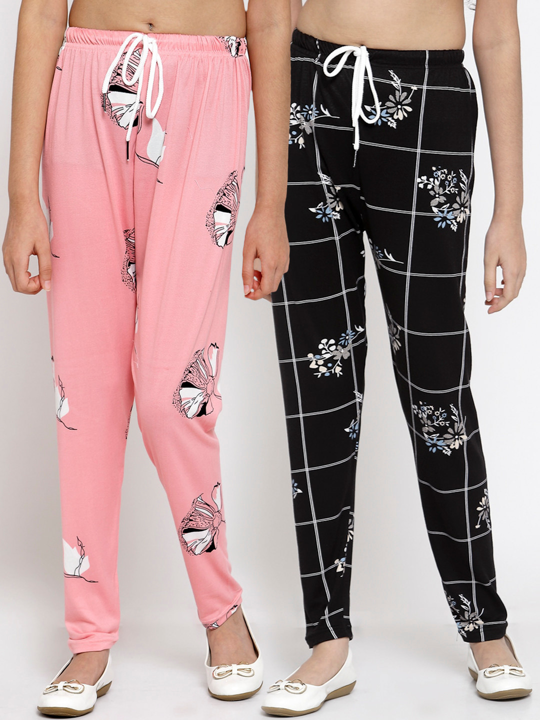 

Klotthe Kids Girls Pack of 2 Pink & Black Printed Ankle Length Leggings