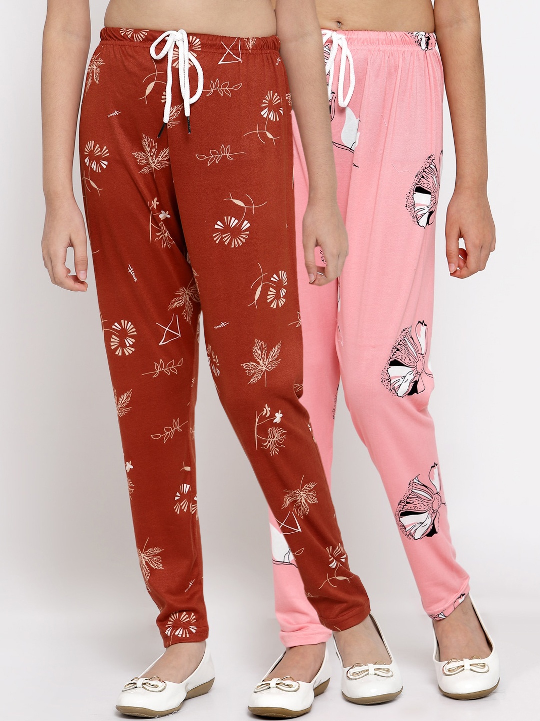 

Klotthe Kids Girls Pack of 2 Red & Pink Printed Ankle Length Leggings