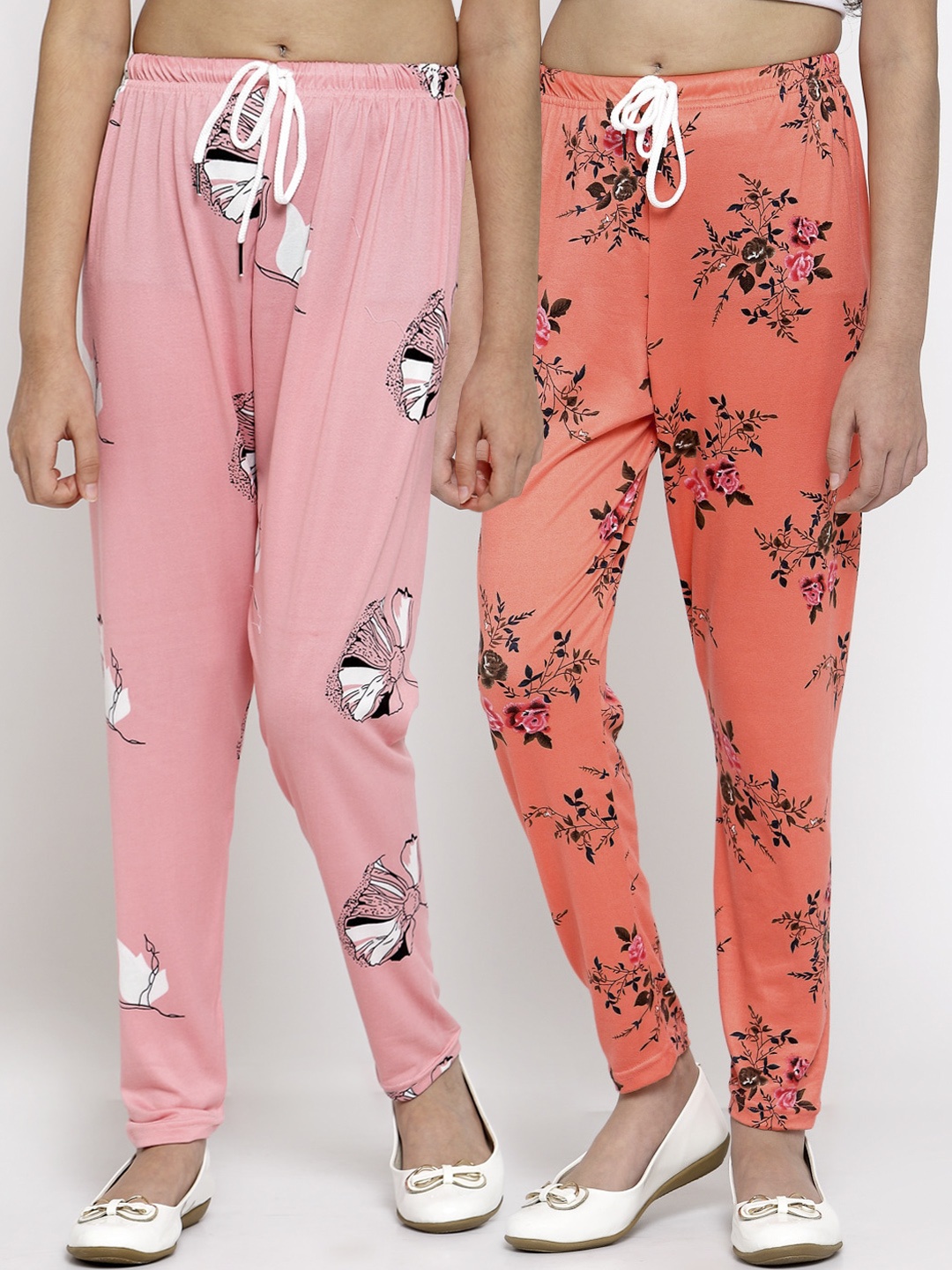Klotthe Kids Girls Pack of 2 Pink & Red Printed Ankle Length Leggings