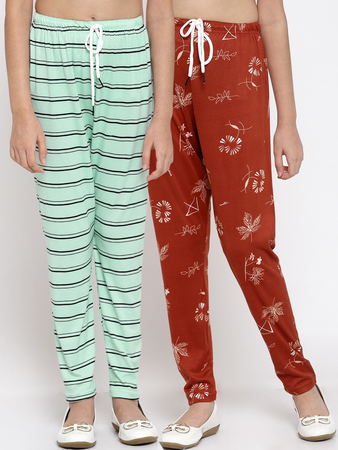 

Klotthe Kids Girls Pack of 2 Sea Green & Red Printed Ankle Length Leggings