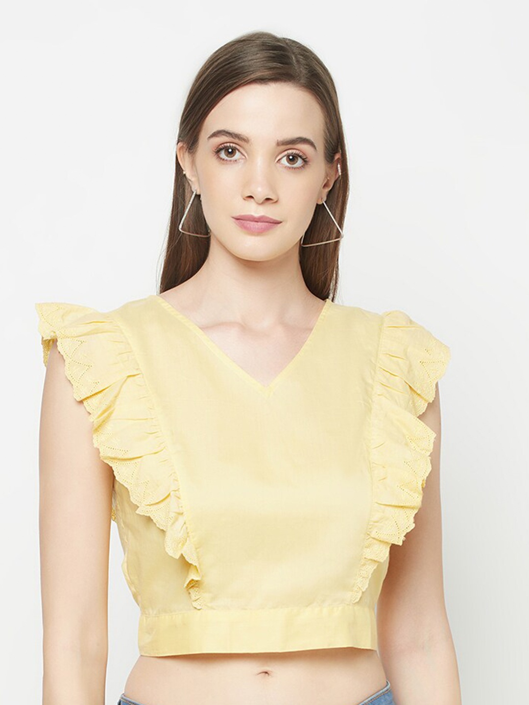 

Purple State Yellow Styled Back Pure Cotton Crop Top