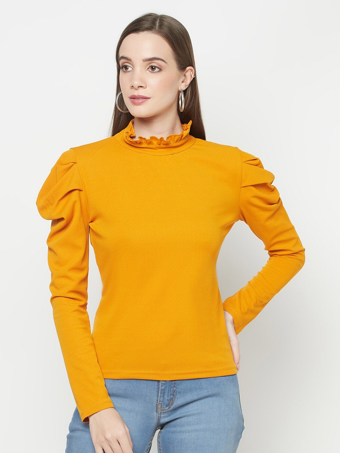 

Purple State Mustard Yellow Puff Sleeve Regular Top