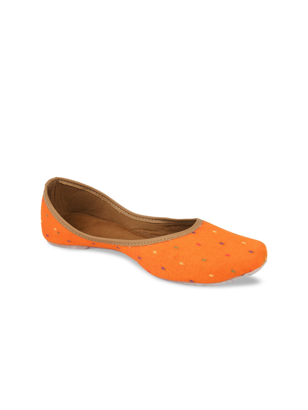

DESI COLOUR Girls Orange Printed Mojaris Flats