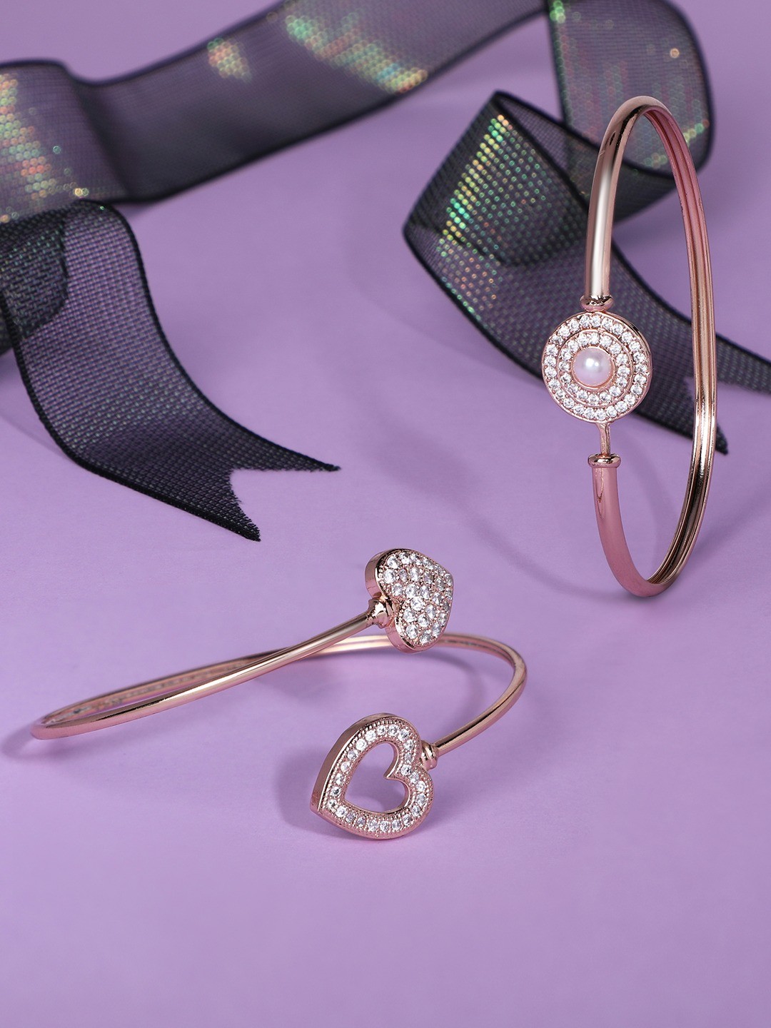 

AMI Women Set of 2 Rose Gold Contemporary Kada Bracelet
