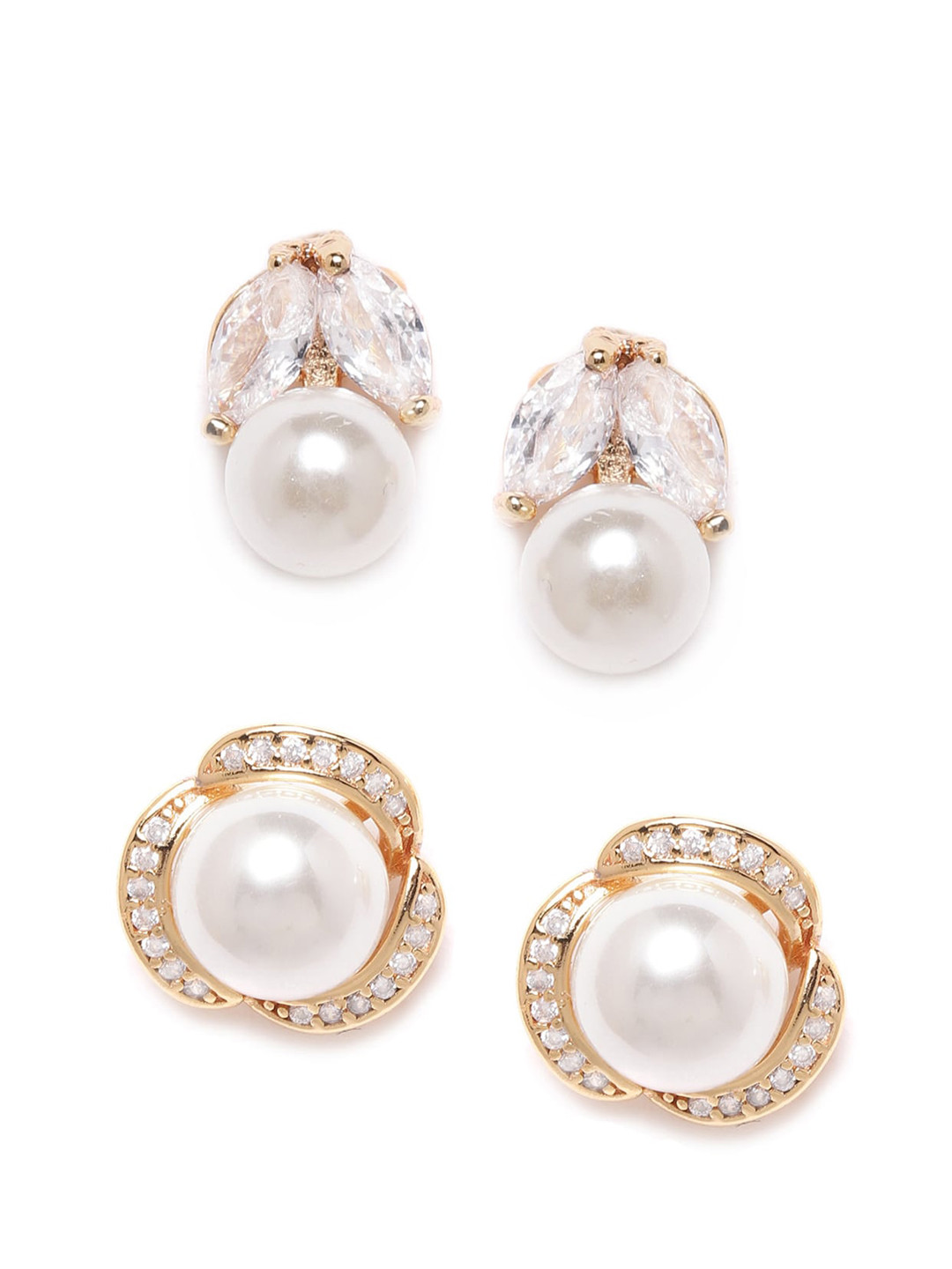 

AMI Gold-Toned & White Cubic Zirconia Set of 2 Contemporary Stud Earrings