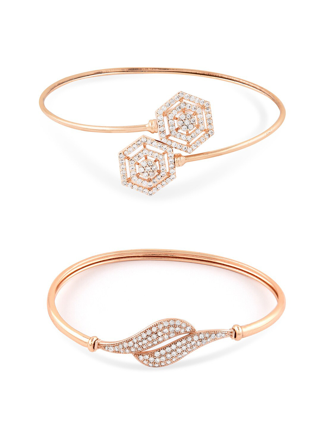 

AMI Women Set of 2 Rose Gold & White Brass Cubic Zirconia Rose Gold-Plated Cuff Bracelet