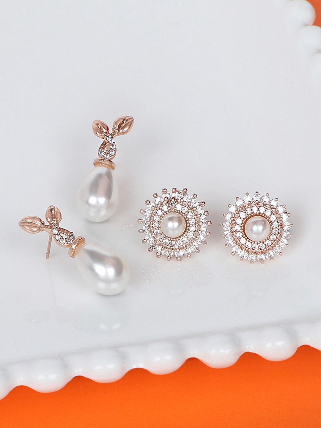 

AMI Rose Gold & White Set of 2 Contemporary Drop Earrings