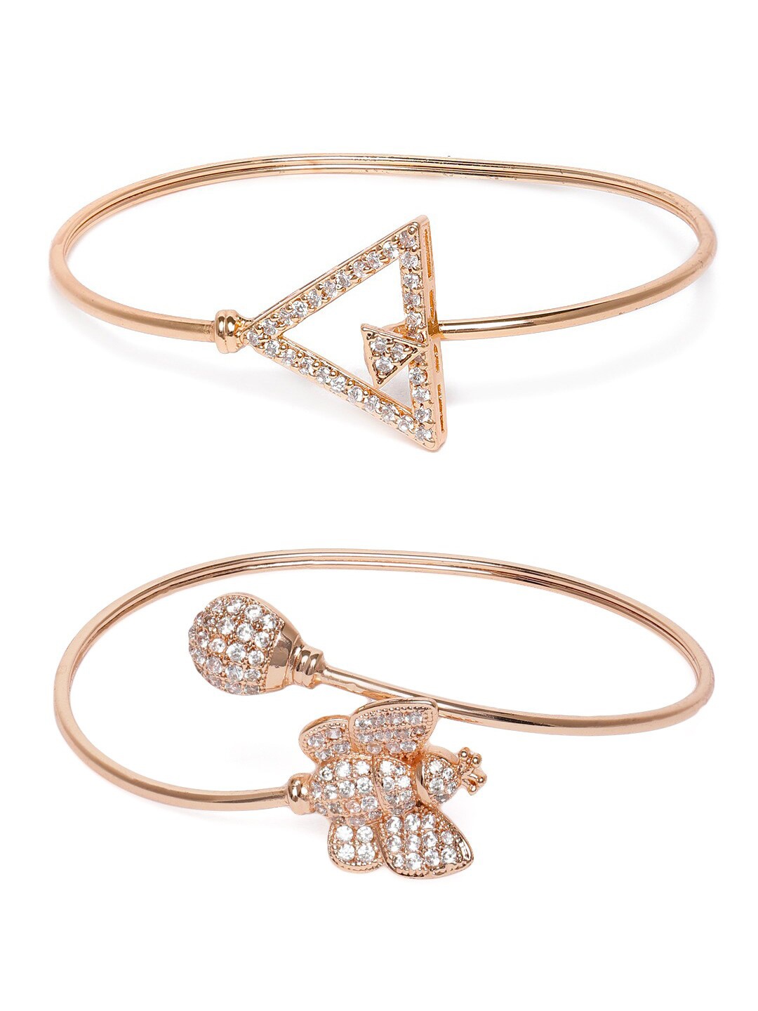 

AMI Women Set Of 2 Rose Gold & White Brass Cubic Zirconia Kada Bracelet